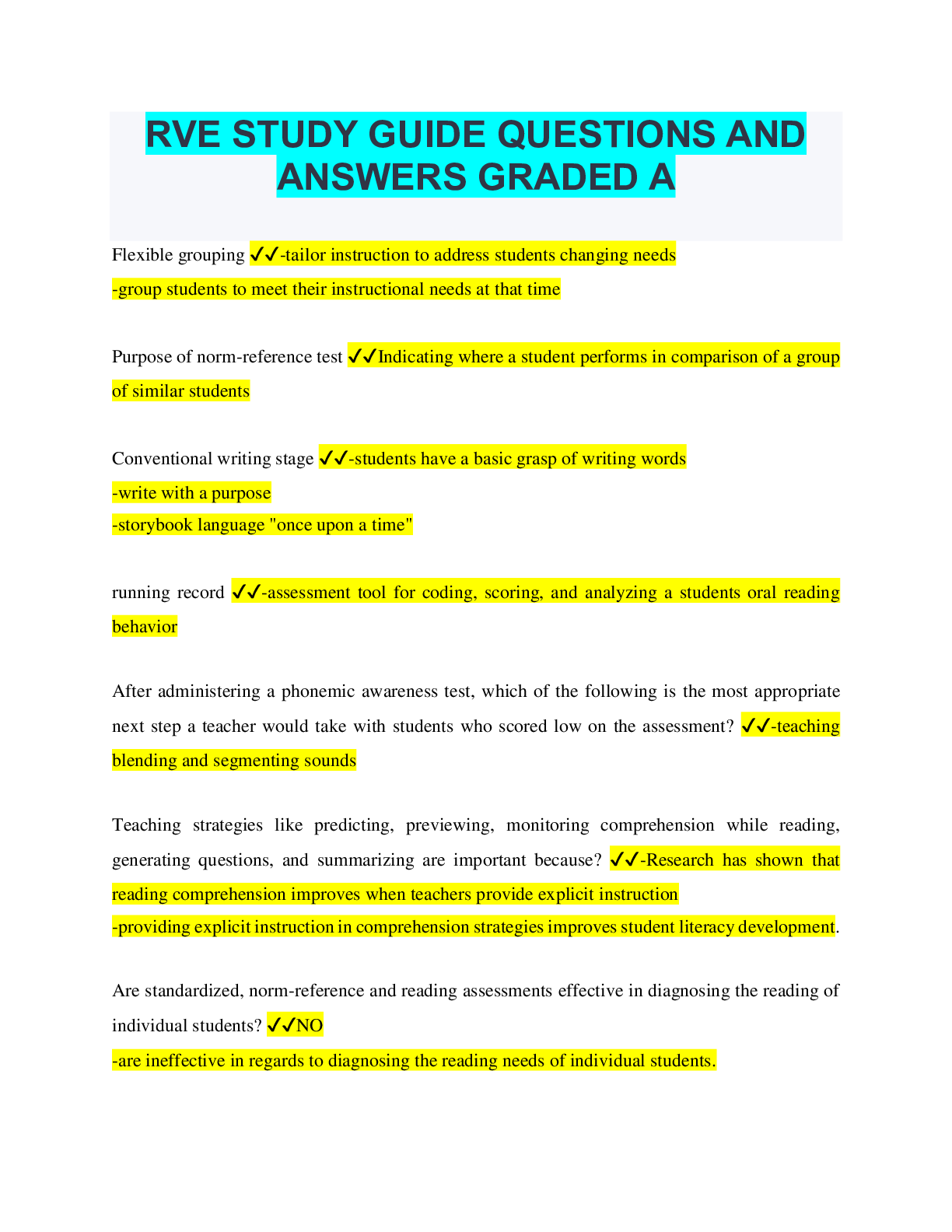 Preview image for RVE STUDY GUIDE QUESTIONS AND ANSWERS GRADED A